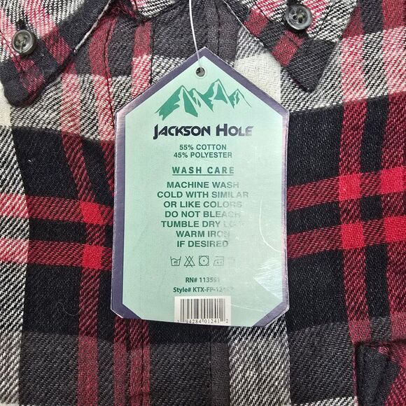 Jackson Hole Flannel Shirt Mens‎ 2XL Red Black Plaid Long Sleeve Button Soft NEW - Picture 7 of 12
